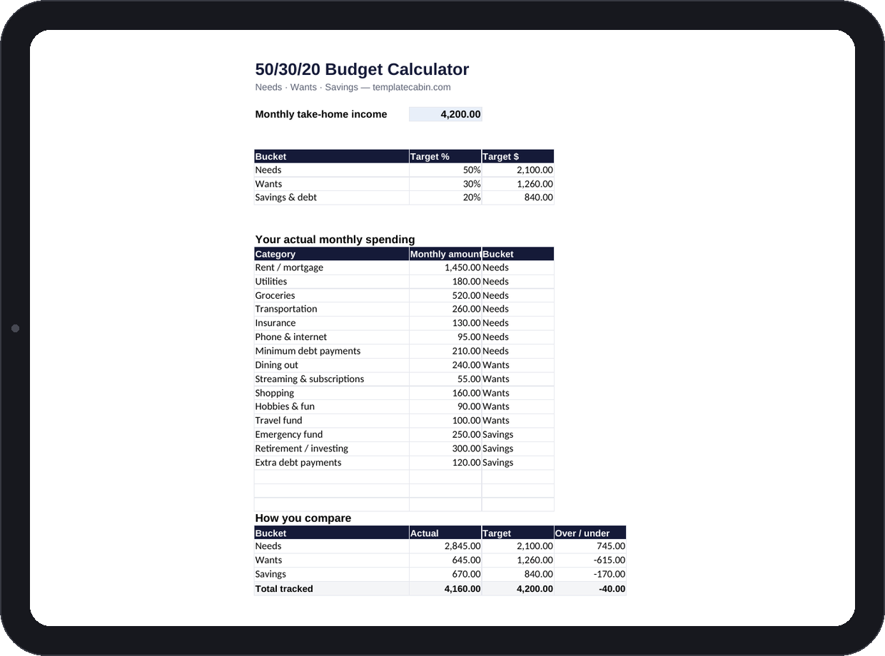 50/30/20 Budget Calculator preview