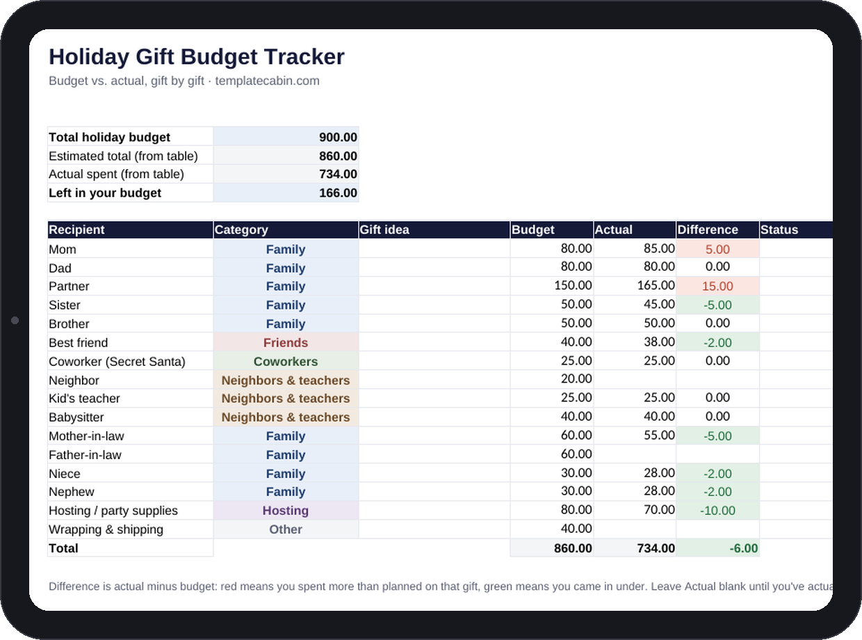 Holiday Gift Budget Tracker preview