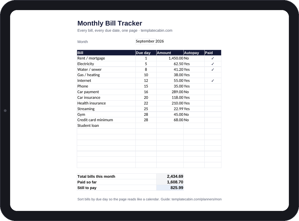 Monthly Bill Tracker preview
