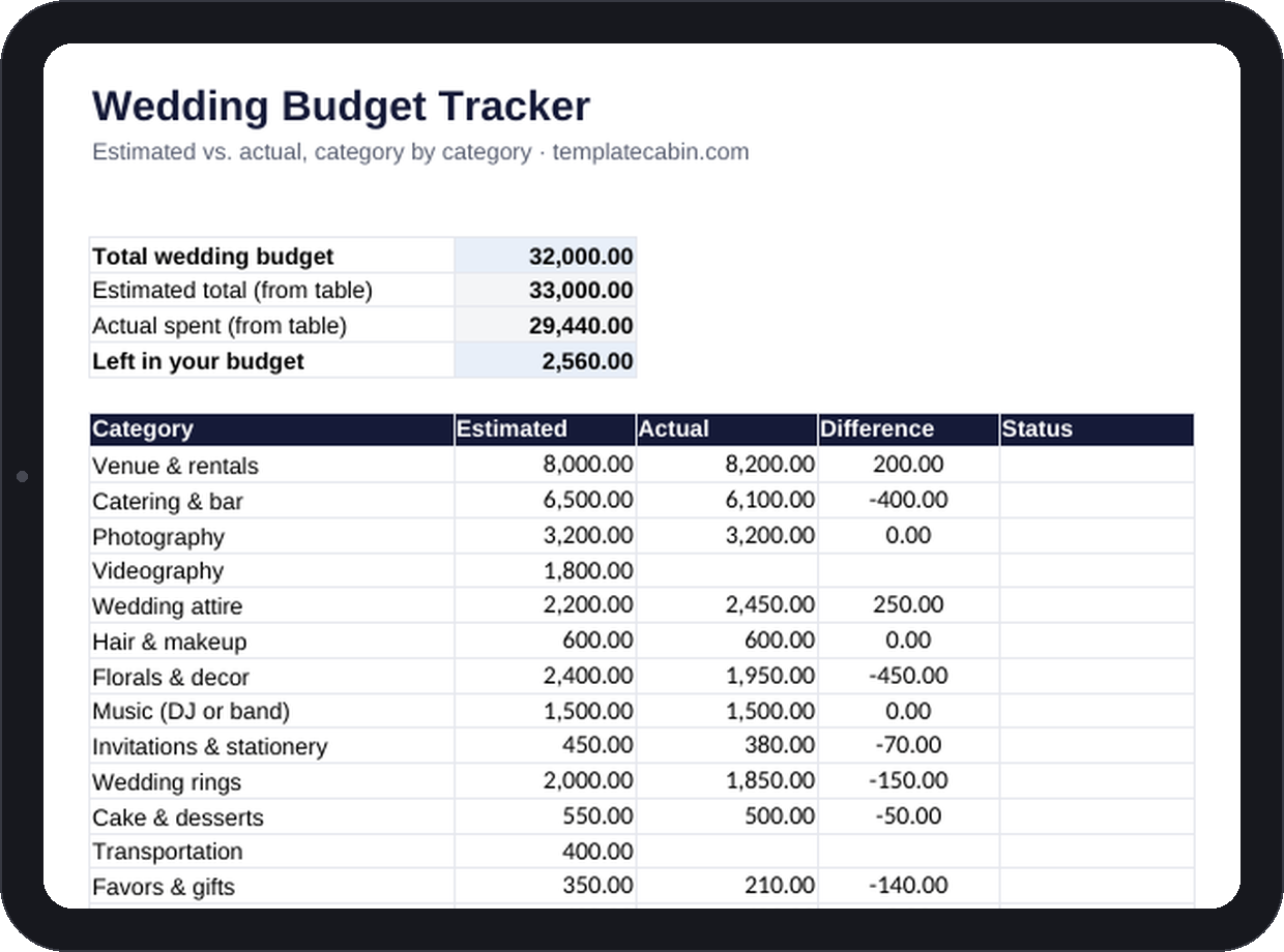 Wedding Budget Template preview