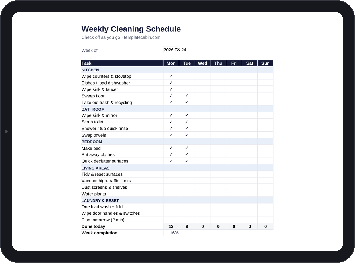 Weekly Cleaning Schedule Template preview