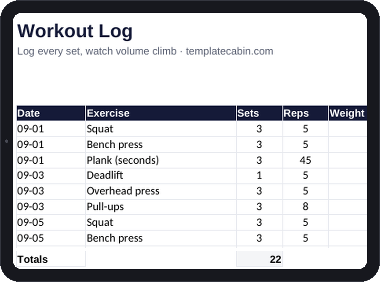 Workout Log Template preview